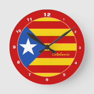 Modern Catalonia Flag, La Senyera Estelada /design Round Clock