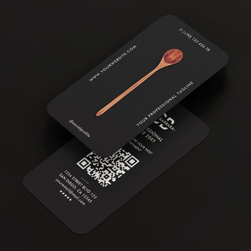 Modern Caterer Chef Elegant Wooden Spoon Black Business Card