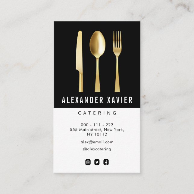 modern catering black white business card (Front)