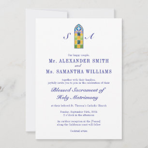 Modern Catholic Church Blue All-in-One Wedding Invitation