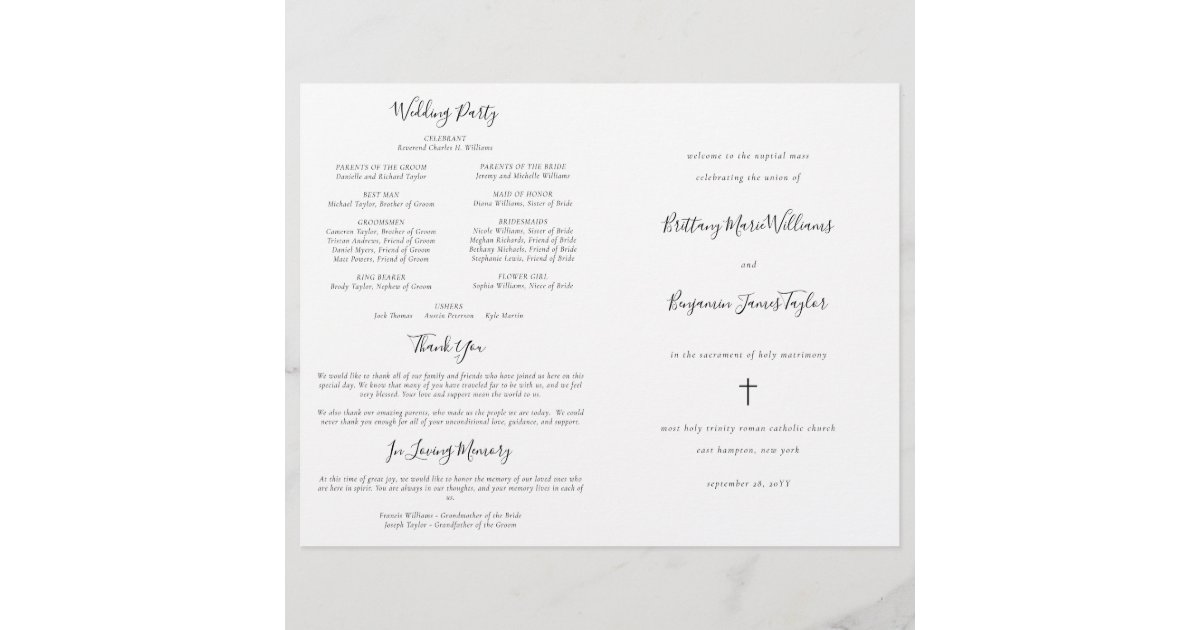 Modern Catholic Wedding Ceremony with Mass Program | Zazzle