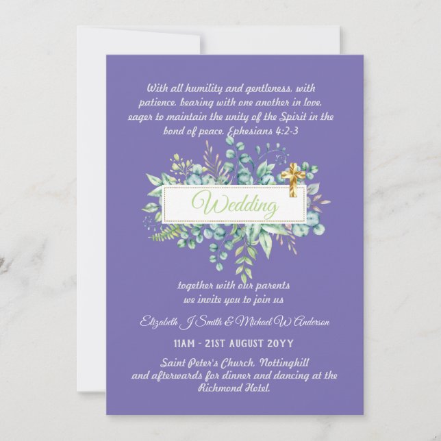 Modern Catholic Wedding Invitations Botanical (Front)