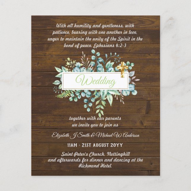 Modern Catholic Wedding Invitations Botanical (Front)