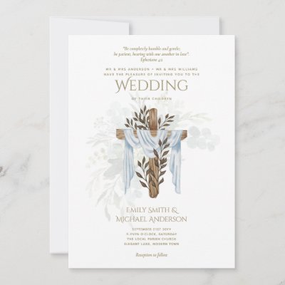 Modern Catholic Wedding Invitations Elegant White