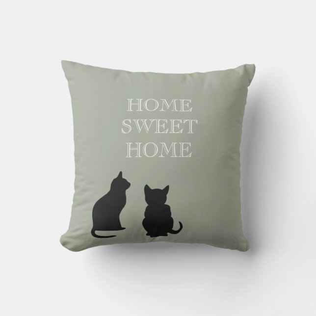 Modern cats silhouttes green Home Sweet Throw Pillow (Front)