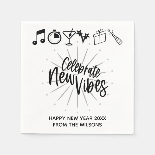 Modern Celebrate New Year Vibes Napkins (Front)