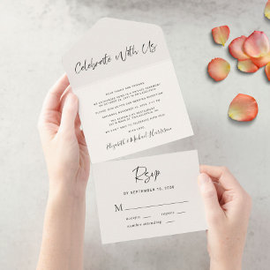 Modern Celebrate With Us Cream Wedding Reception All In One Invitation