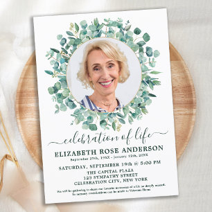 Modern Celebration Life Eucalyptus Greenery Photo Invitation