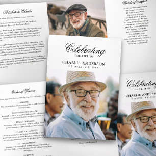 Modern Celebration Of Life 2-Photo Funeral Tri-Fold Program