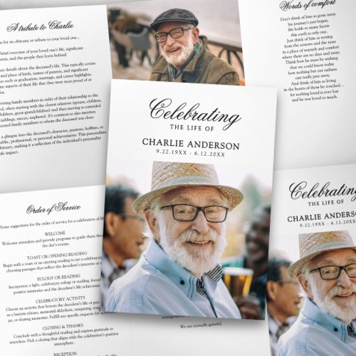 Modern Celebration Of Life 2-Photo Funeral Tri-Fold Program