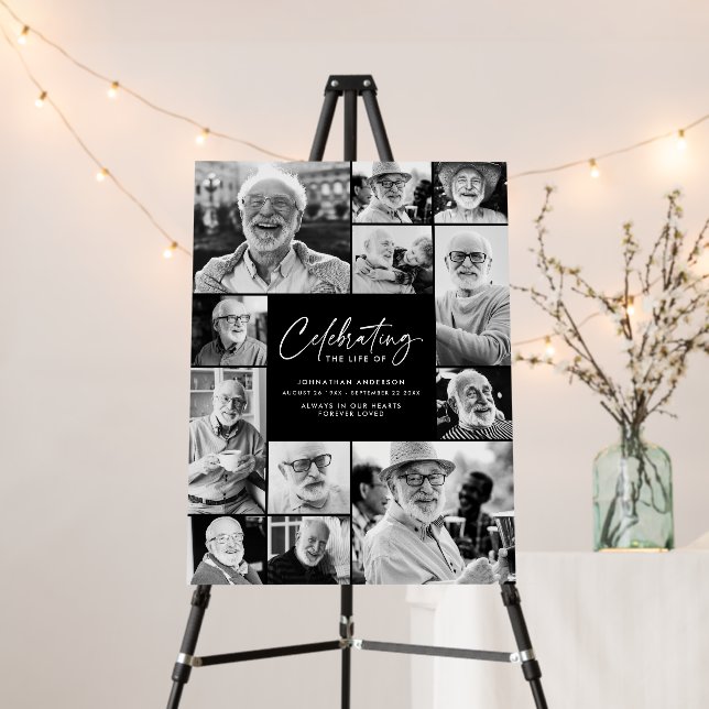 Modern Celebration of Life Collage Photo Display Foam Board (In Situ (Stand))