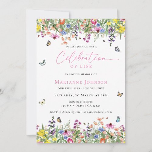 Modern Celebration of life Floral Memorial Invitation