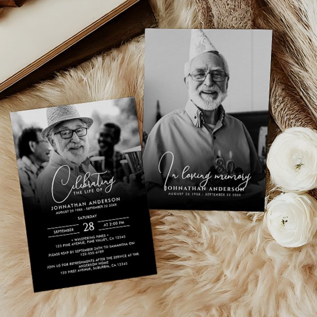 Modern Celebration of Life Funeral Memorial Photo Invitation (Creator Uploaded)
