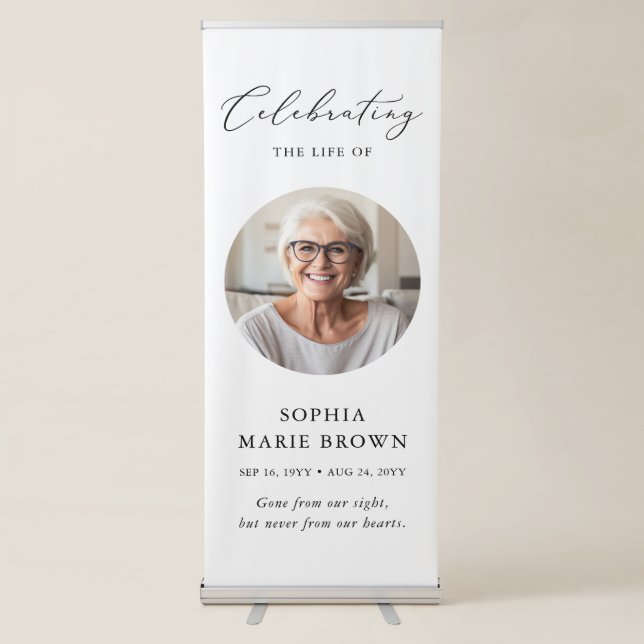 Modern Celebration of Life Funeral Memorial Photo Retractable Banner (Front)
