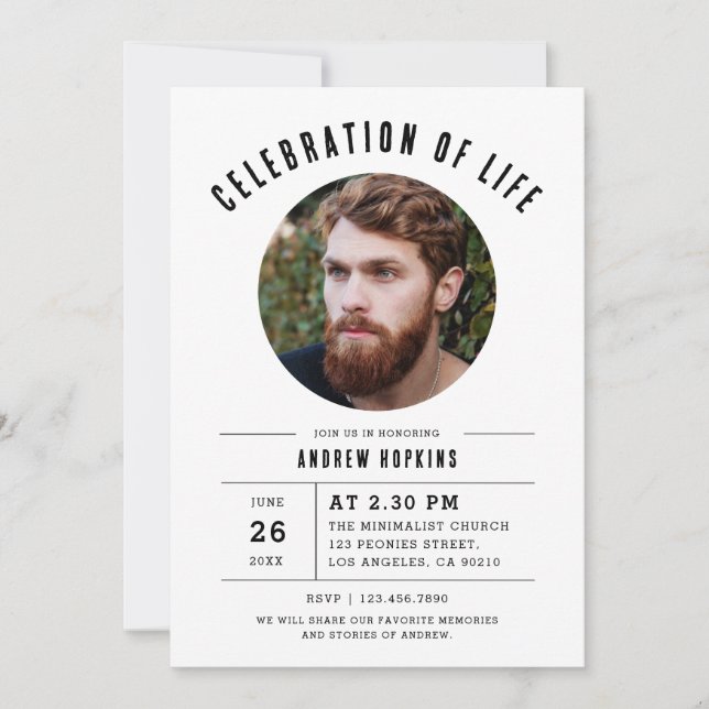 Modern Celebration Of Life Funeral Photo  Invitation (Front)
