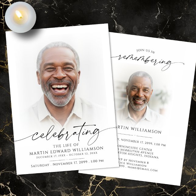 Modern Celebration of Life Memorial Funeral Photo Invitation (Creator Uploaded)