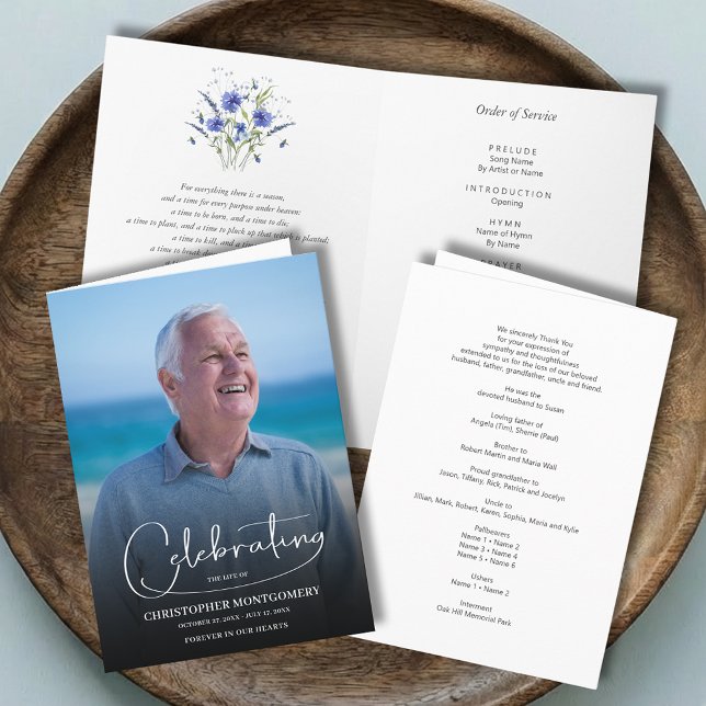 Modern Celebration of Life Photo Funeral Folded Program (Modern Celebration of Life photo funeral order of service folded program)