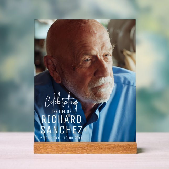 Modern Celebration Of Life Photo Funeral Memorial  Acrylic Sign (Neutral)