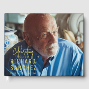 Modern Celebration Of Life Photo Funeral Memorial Foil Guest Book