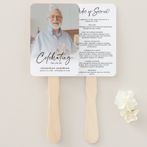 Modern Celebration of Life Photo Funeral Program Hand Fan