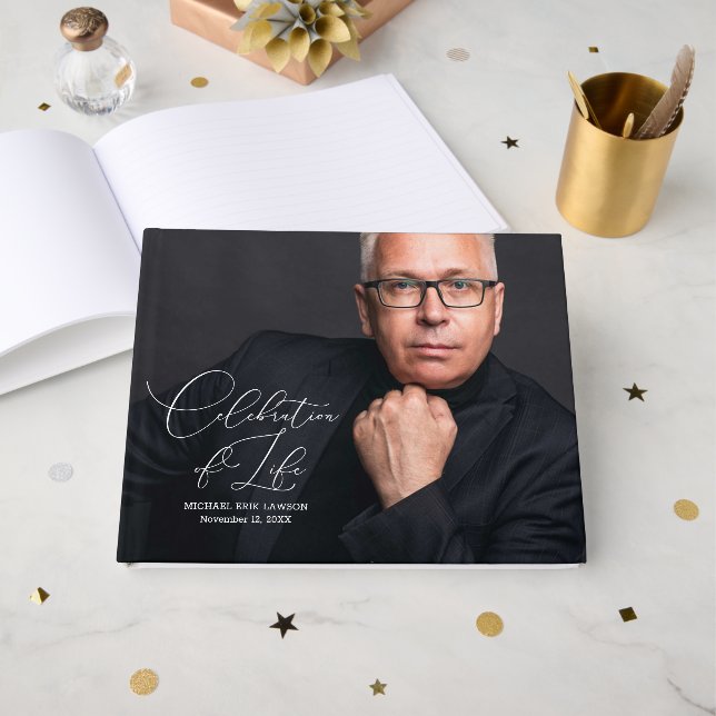 Modern Celebration of Life Photo Guest Book (Front Open)