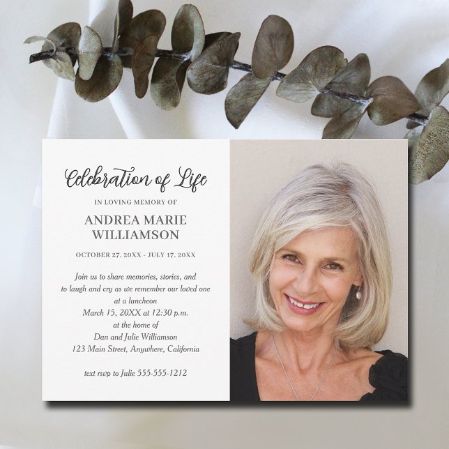 Modern Celebration of Life Photo Invitation (Elegant funeral Celebration of Life photo invitations, PRINTED and/or INSTANT DOWNLOAD)