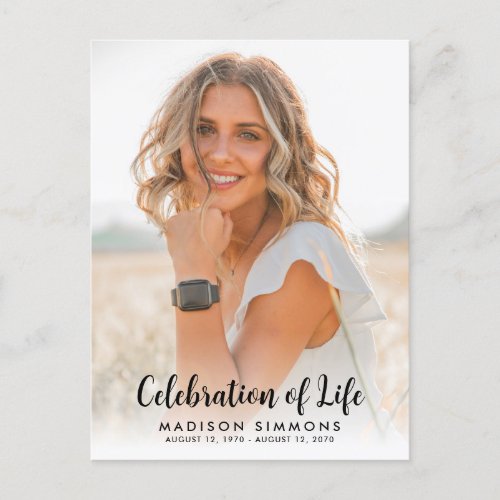 Modern Celebration of Life Simple Photo Funeral Postcard