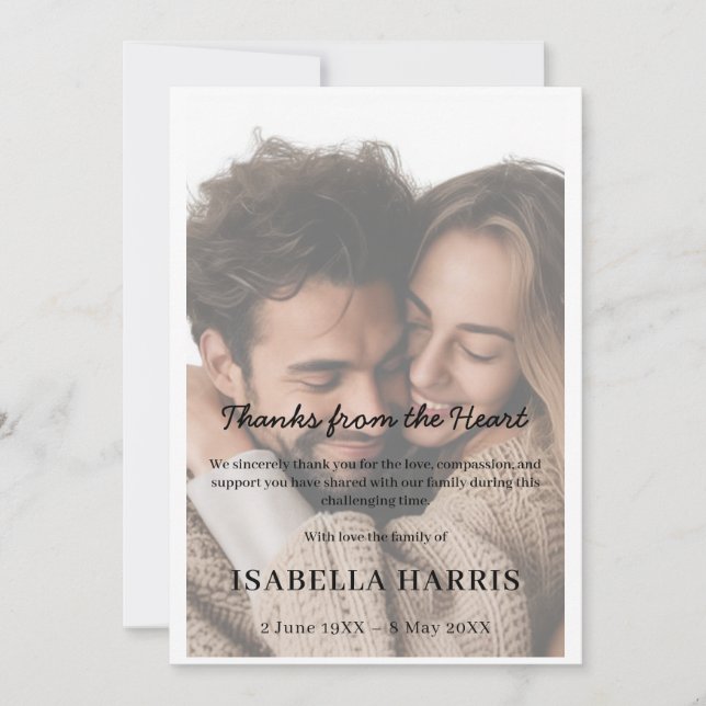 Modern Celebration of Life Thank You Design Card (Front)