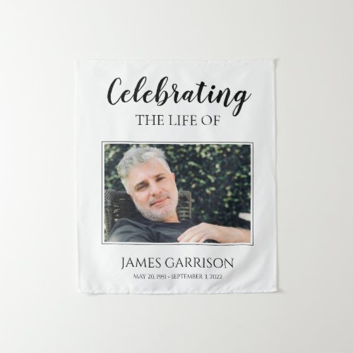 Modern Celebration Of Life with Photo Funeral Tapestry
