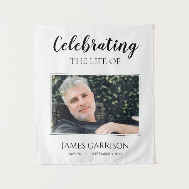 Modern Celebration Of Life with Photo Funeral Tapestry (Front)
