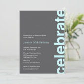 Modern Celebration Party Invitation - Turquoise (Standing Front)