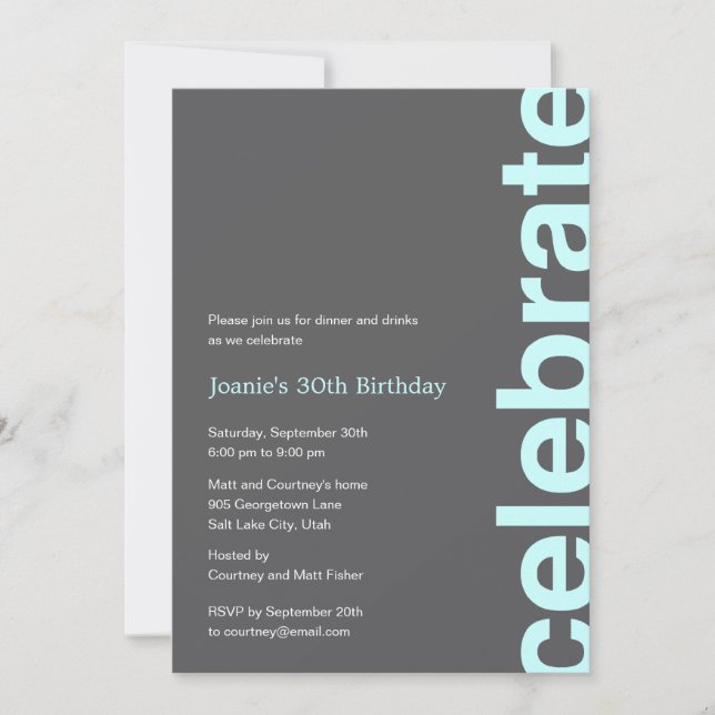 Modern Celebration Party Invitation - Turquoise (Front)