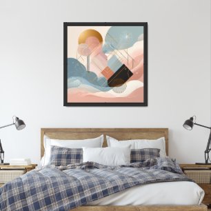 Modern Celestial Geometric with Gold Accents Framed Art