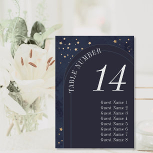 Modern Celestial Gold Stars and Navy Wedding Table Number