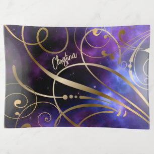 Modern Celestial Gold Swirls Flourishes with Name Trinket Tray