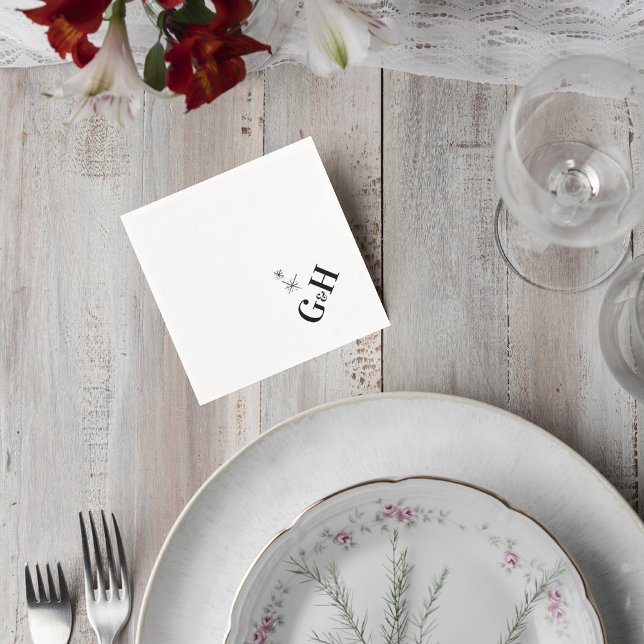 Modern Celestial Monogram Wedding Cocktail Napkin (Creator Uploaded)