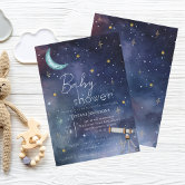 Celestial Navy Starry Night Moon Baby Shower Invitation