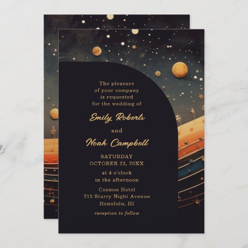 Modern Celestial Musical Moon Galaxy Wedding Invitation