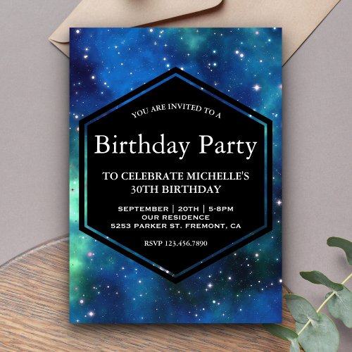 Modern Celestial Space Galaxy Birthday Party Invitation