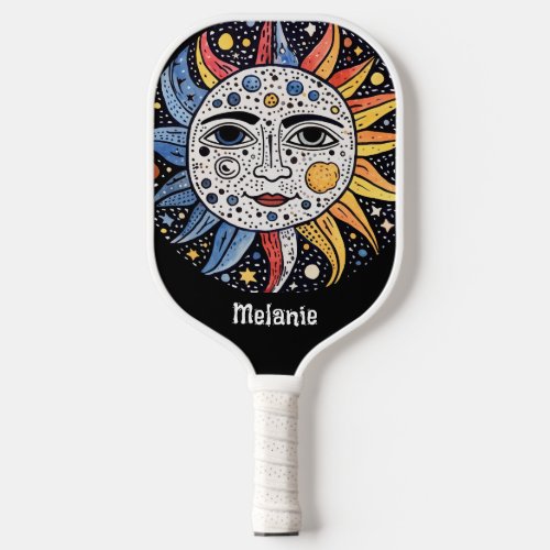 Modern Celestial Sun Moon Monogram Pickleball Paddle