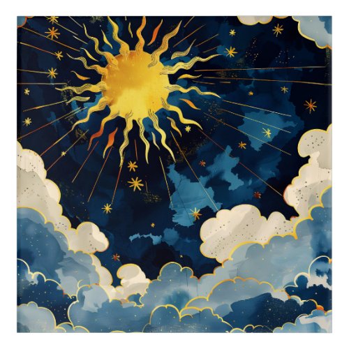 Modern Celestial Sun Stars and Blue Clouds Acrylic Print