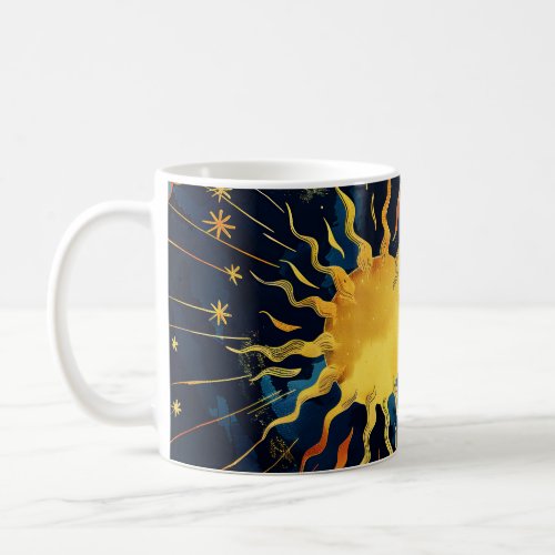 Modern Celestial Sun Stars and Blue Clouds Coffee Mug