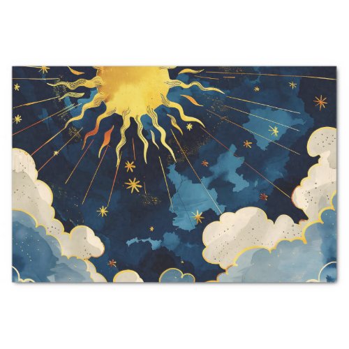 Modern Celestial Sun Stars and Blue Clouds Tissue Paper