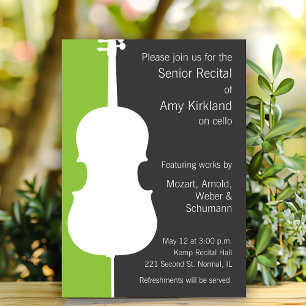 Modern Cello Recital Invitation - Green and Gray
