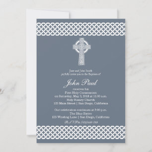 Modern Celtic Cross Baptism Invitation for Boys