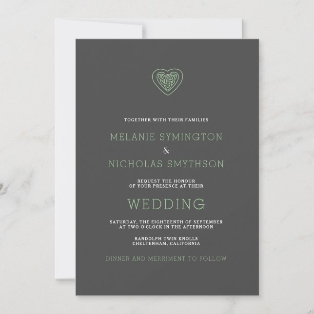 Modern Celtic Heart Irish Wedding Invite, 3981 Invitation (Front)