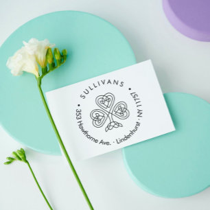 Modern Celtic Knot Shamrock Family Return Address Rubber Stamp