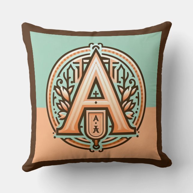 Modern Celtic Pastel Letter A Square Throw Pillow (Back)