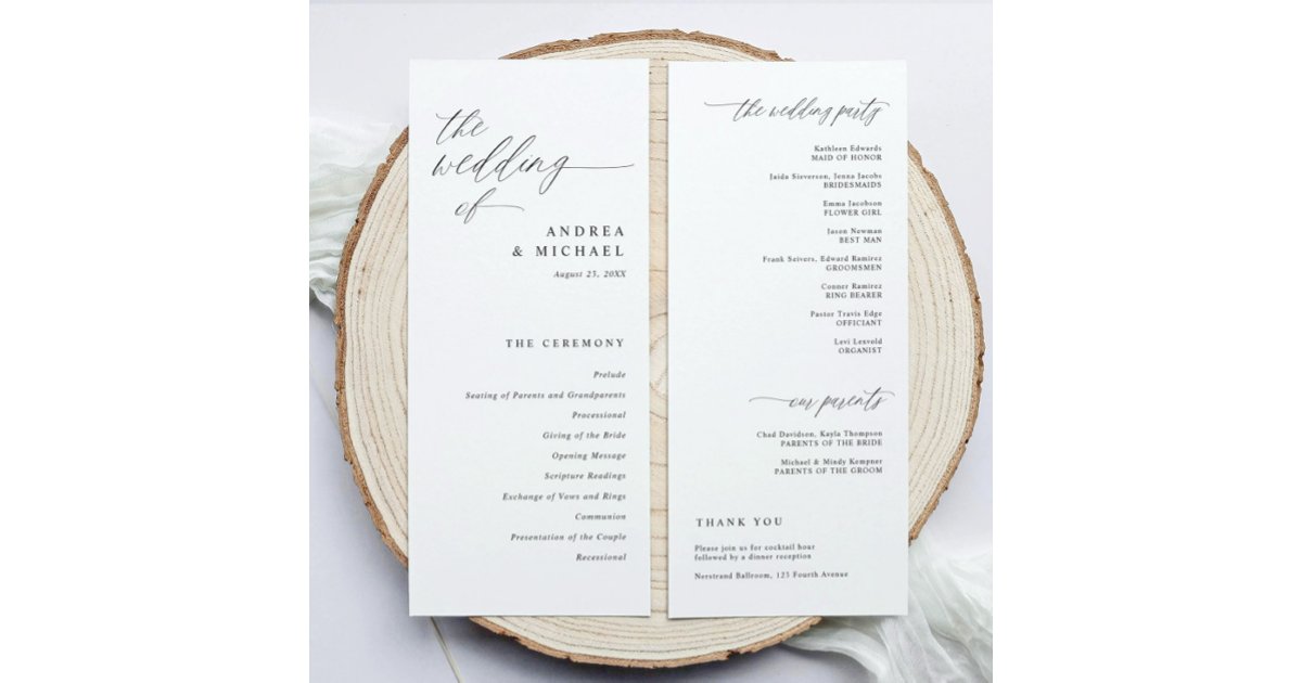 Modern Ceremony Script Calligraphy Elegant Wedding Program | Zazzle