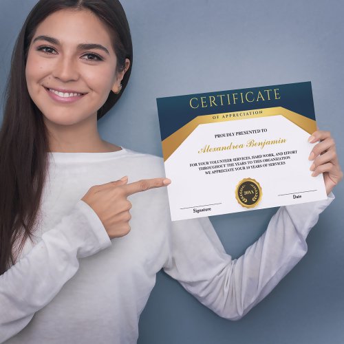 Modern Certificate of Achievement Blue Gold